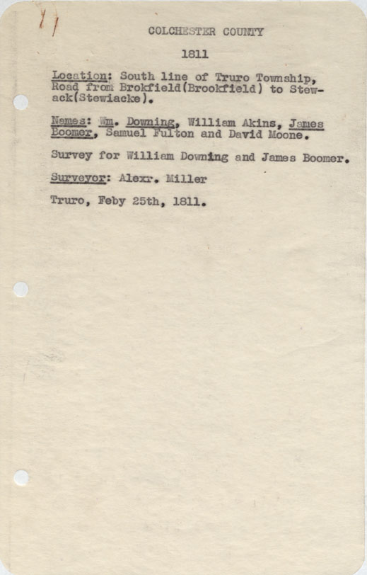 maps : Colchester County South line of Truro Township, Road from Brokfield to stewiacke 1811