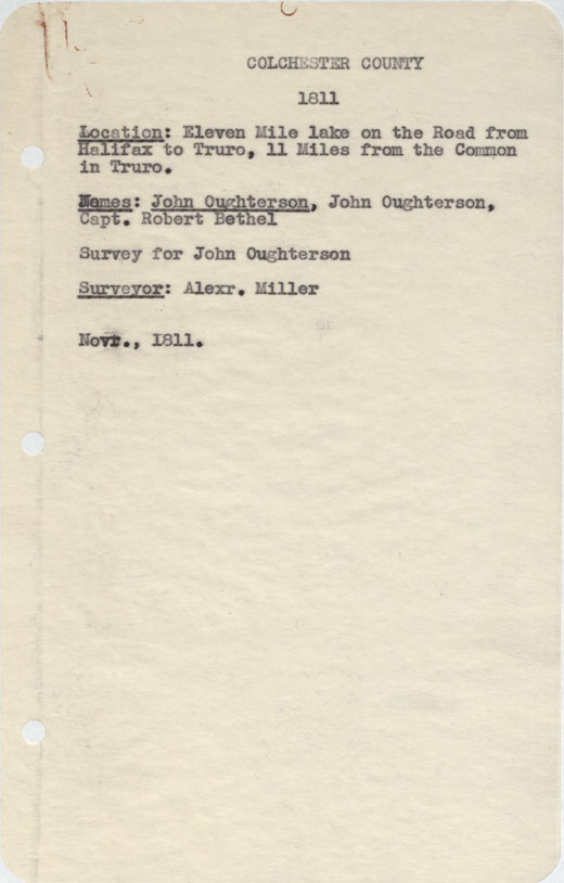 maps : Colchester County Eleven Mile Lake on the Road from halifax to Truro, 11 miles from the Common in Truro. 1811