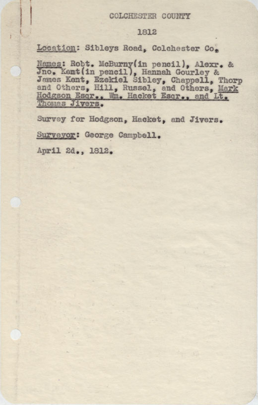 maps : Colchester County Sibleys road, Col County