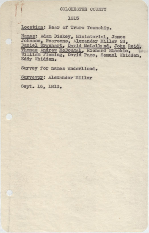 maps : Colchester County Rear of Truro Township 1813