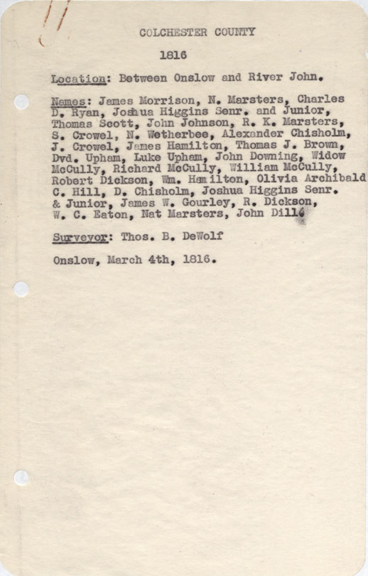 maps : Colchester County Between onslow and River John 1816