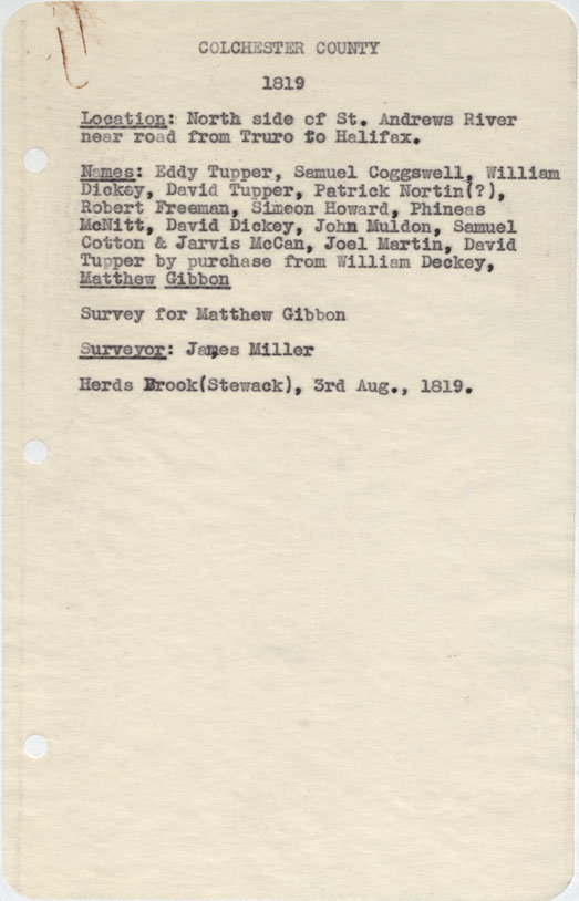 maps : Colchester County North side of St.Andrews River near road from Truro to halifax 1819