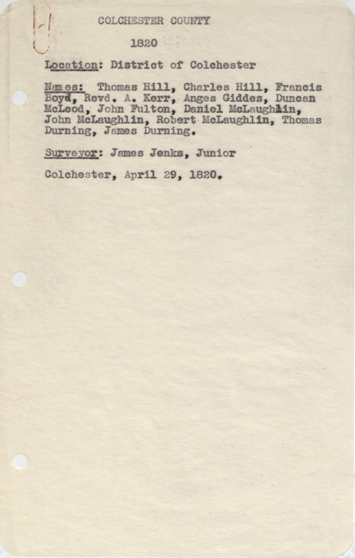 maps : Colchester County District of Colchester, 1820