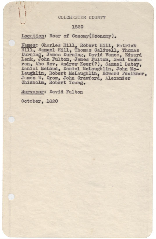 maps : Colchester County Rear of Conomy (Economy) 1820