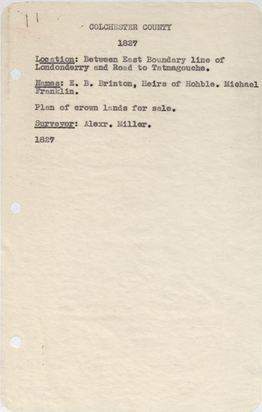maps : Colchester County Between east boundary line of Londonderry and road to Tatamagouche 1827