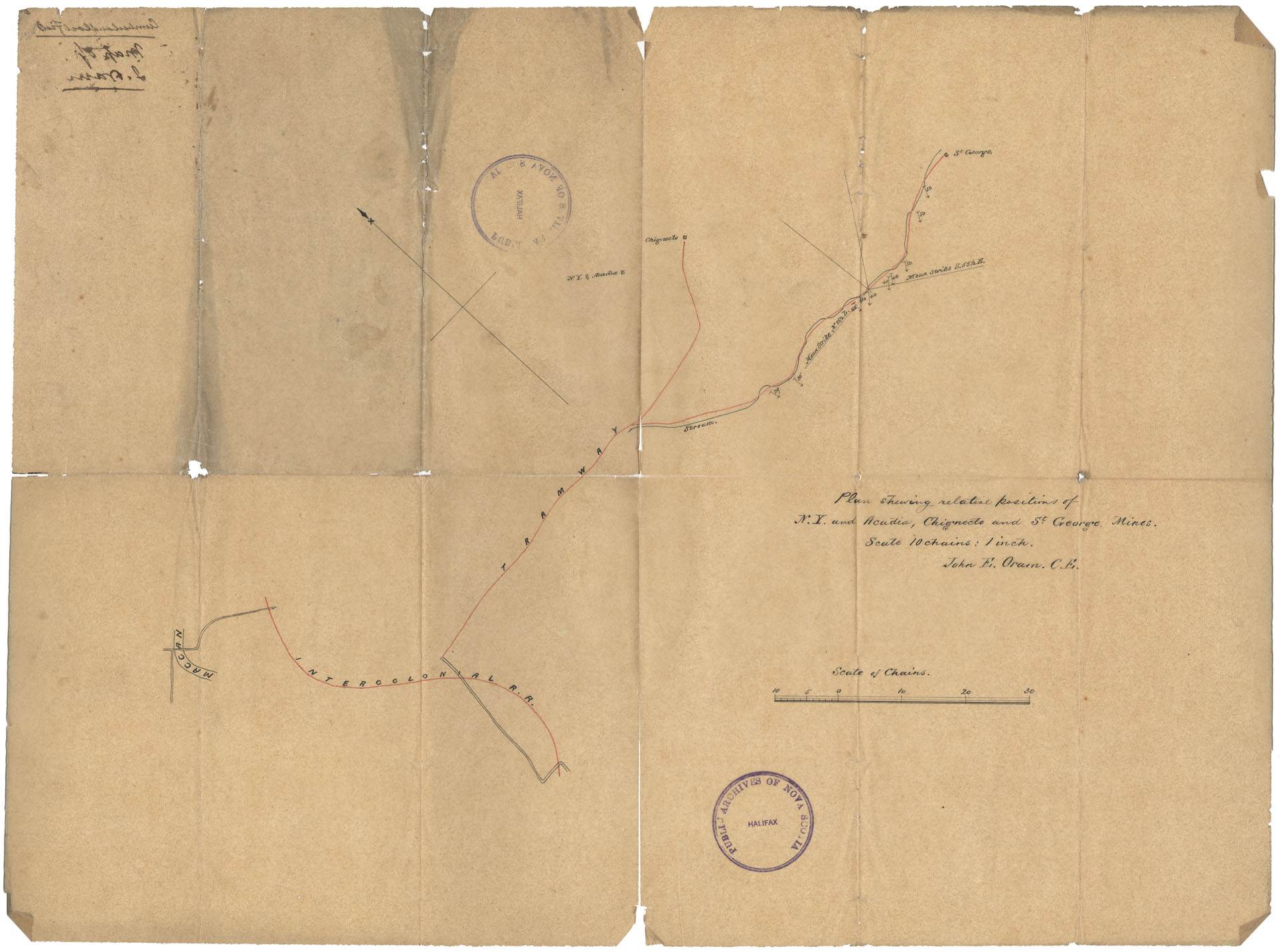 maps : Plan showing relative positions of N.Y. Acadia, Chegnecto & St.George Mines, Cumb. Co