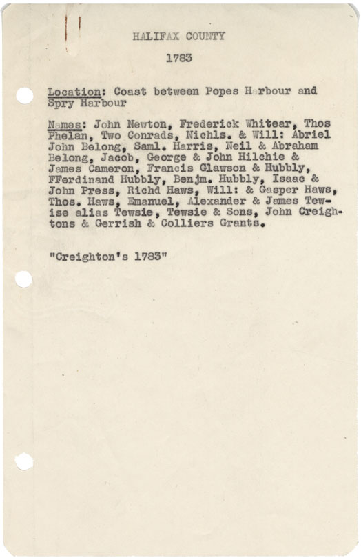 maps : Halifax County Coast between Popes Harbour and Spry harbour 1783