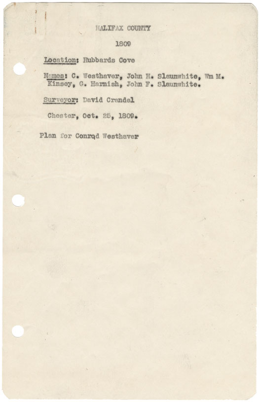 maps : Halifax County Hubbards Cove 1809