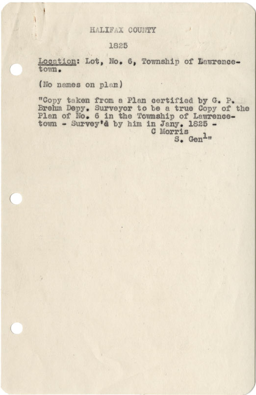 maps : Halifax County Lot No6, Township of Lawrencetown 1825