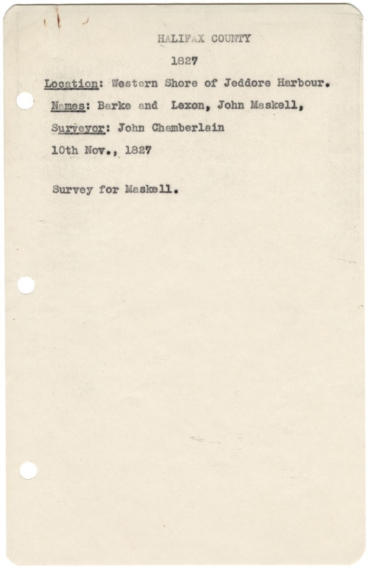 maps : Halifax County Western shore of Jeddore Harbour 1827