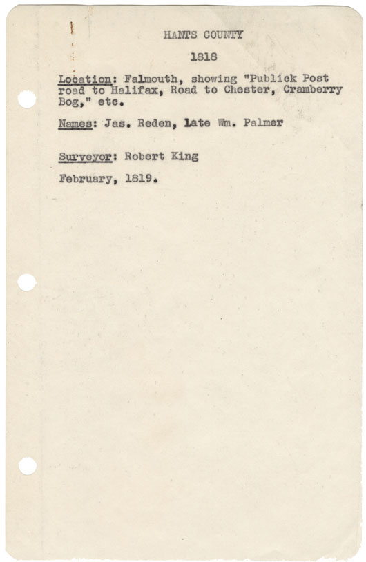 maps : Hants County Falmouth showing Publick Post Road to halifax, Road to Chester, Cranberry Bog etc 1818