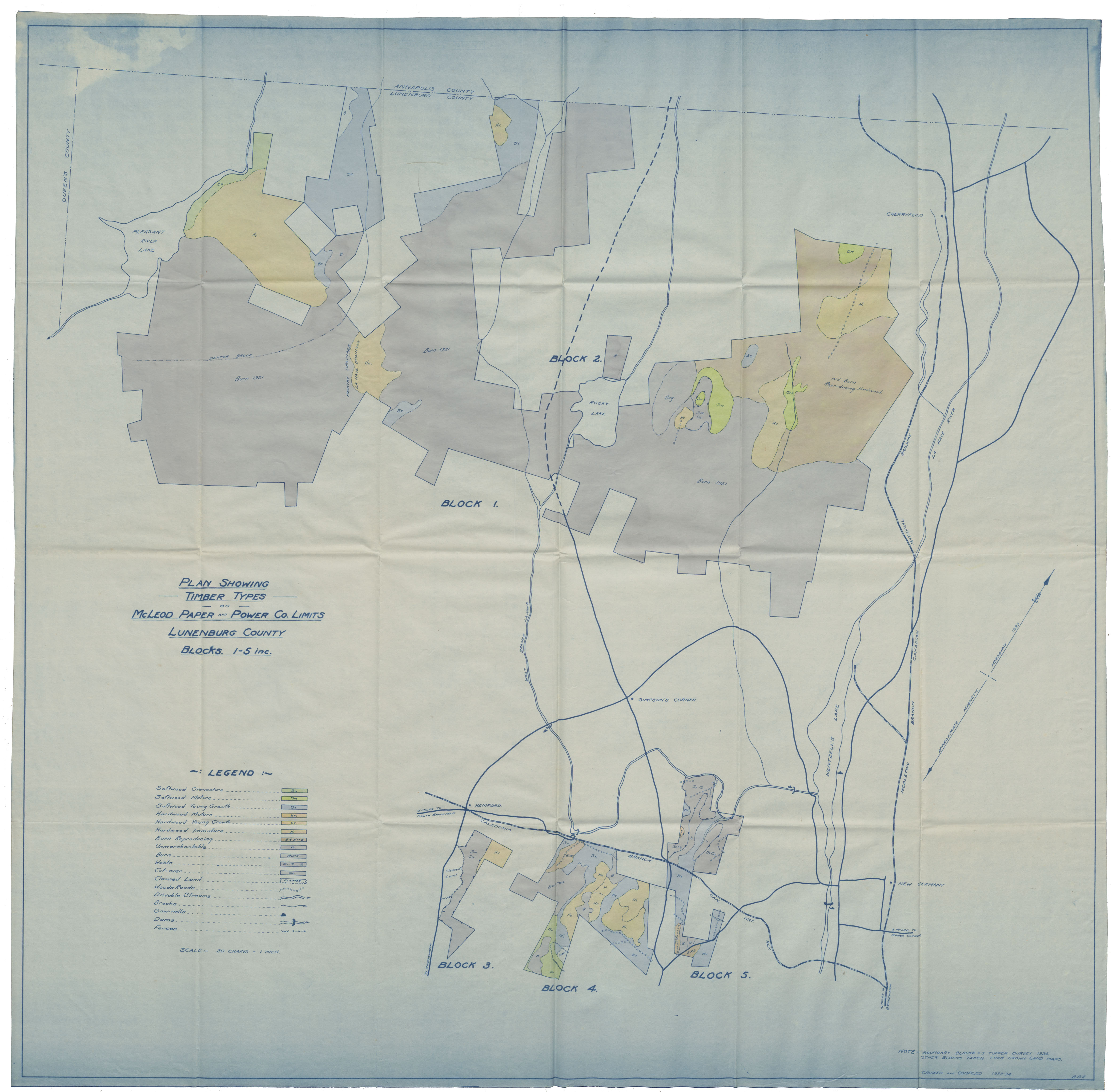 maps : Plan showing Timber Types McLeod Paper & Power County Limited Block 1-5 inc