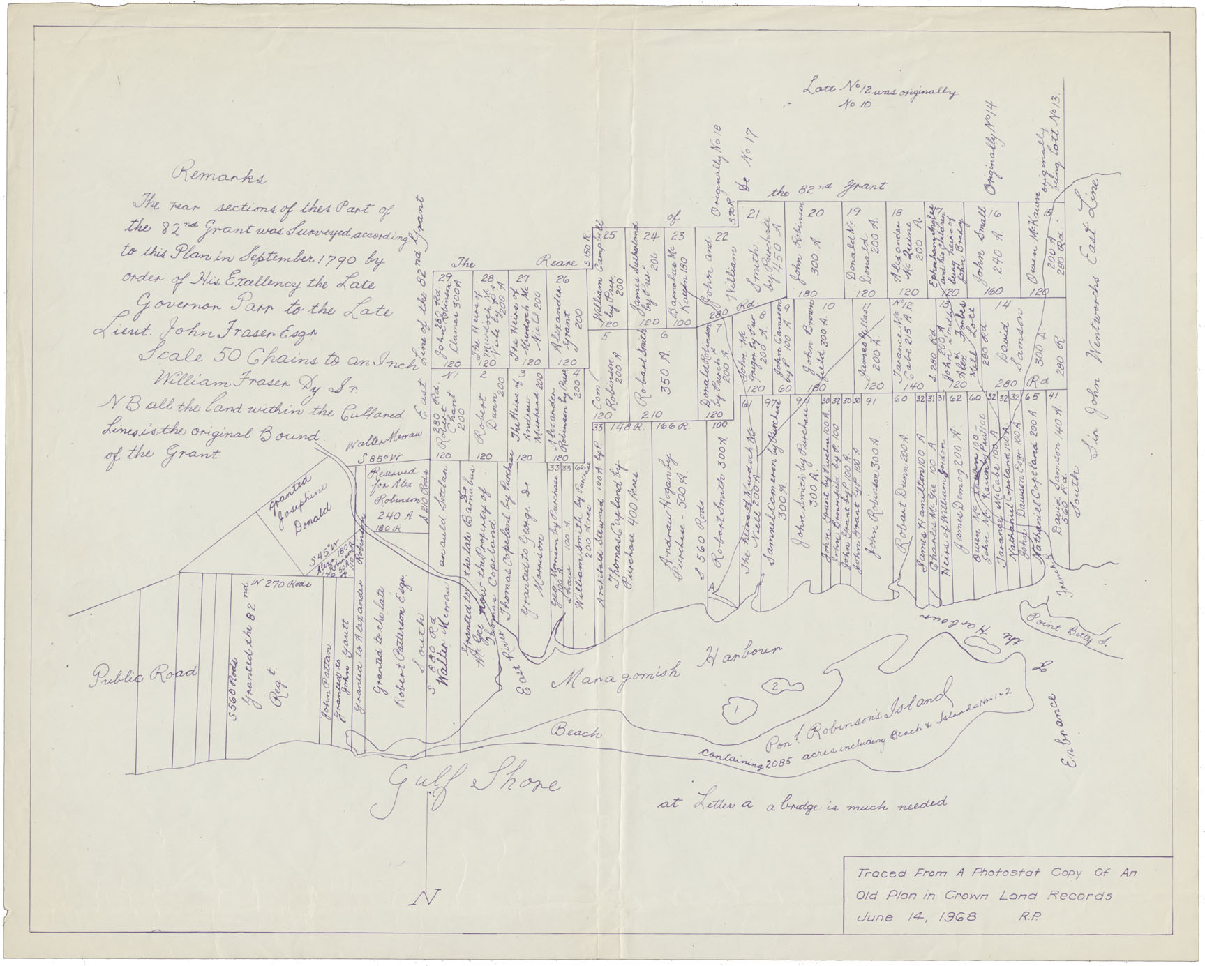 maps : A Plan of Surveys made of lands granted disbanded soldiers, sailors and other loyal emigrants at Merigumish and Pictou done under the orders