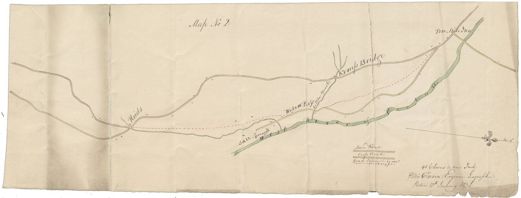 maps : Pictou County Vicinity of West River of Pictou showing Salt Spring, 8 Mile Brook, Kemp Bridge and 10 Mile Inn, 1836