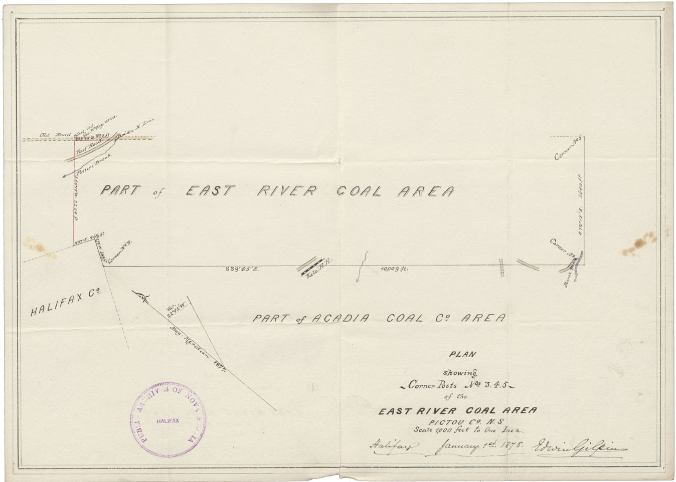 maps : Plan showing Corner Posts No 3, 4, 5 of the East River Coal Area Pictou Co