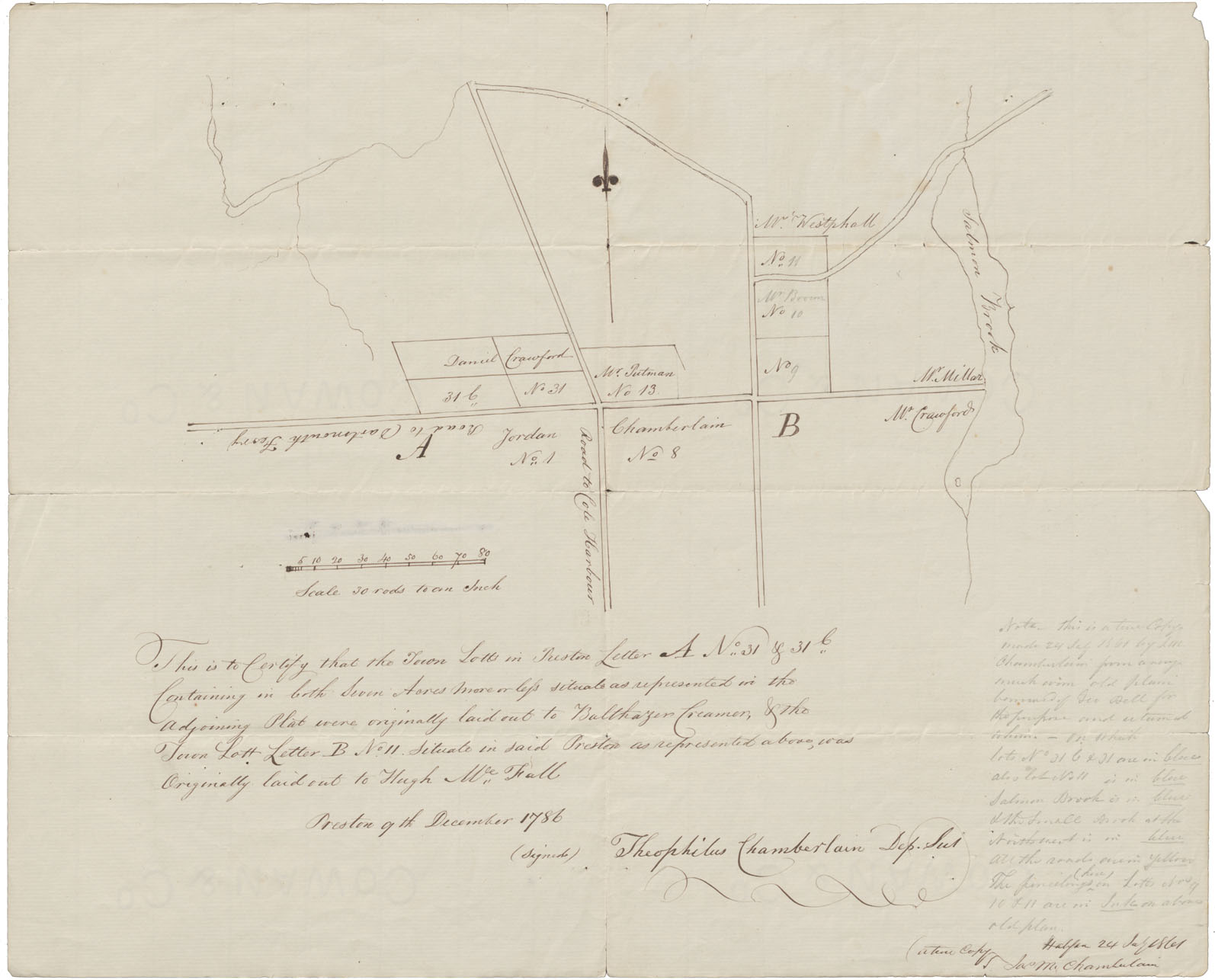 maps : Lots laid out in Preston Letter A No31&31c. To B.Creamer and Town LoH.B No11 to Hugh McFall