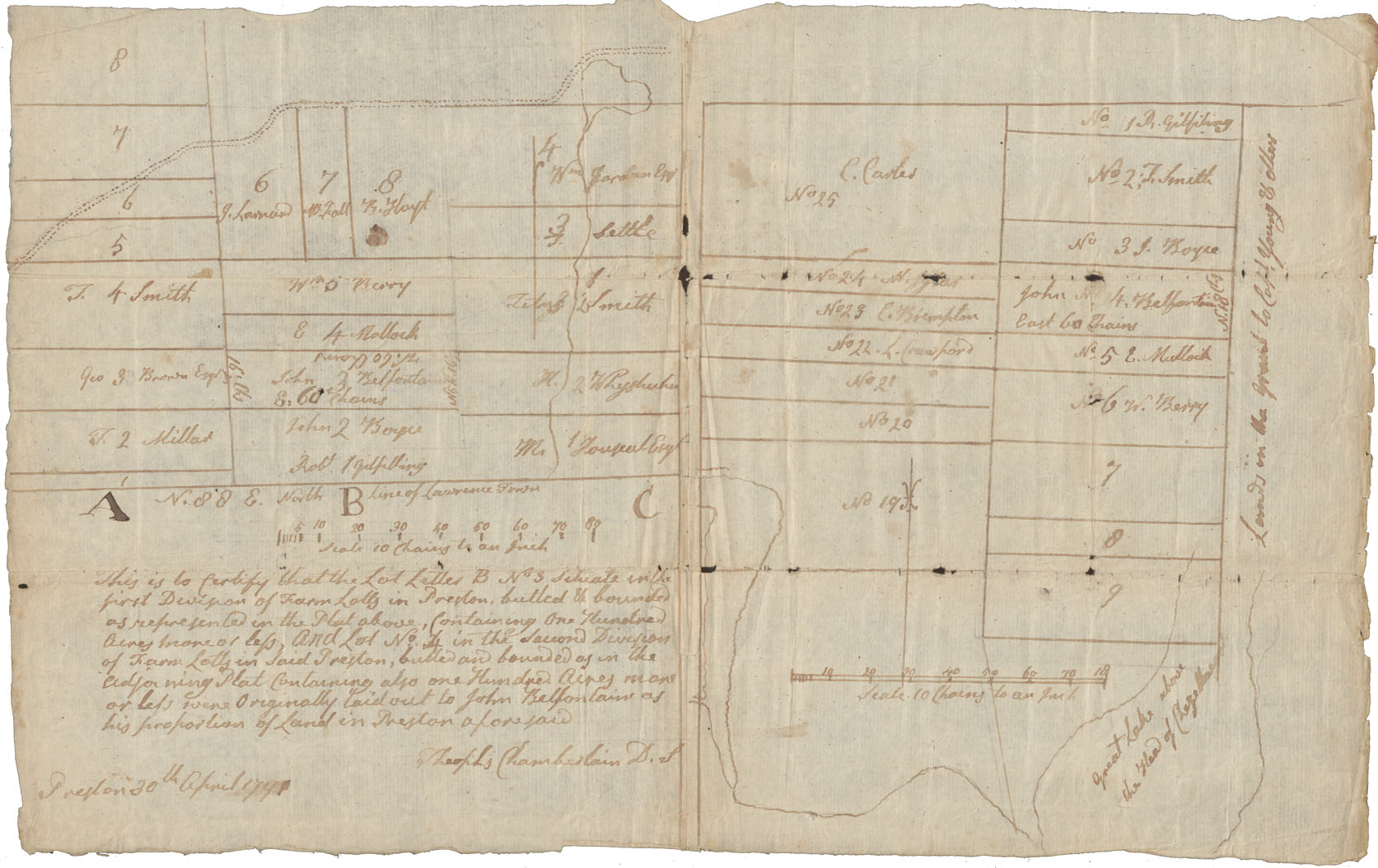 maps : First Division of Farm Lots in Preston containing 100 acres more or less & Lot No4 in Second Division