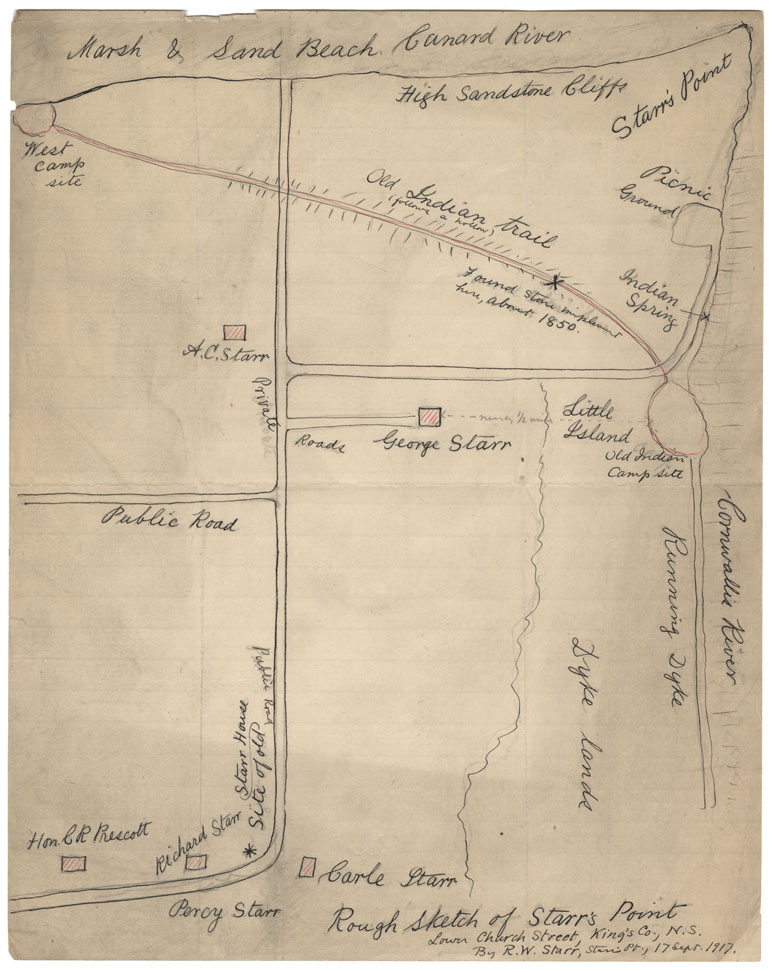 maps : Rough Sketch of Starrsa Point, Lower Church St, Kings County NS By R.W.Starr, Starrs Point 17 Sept 1917