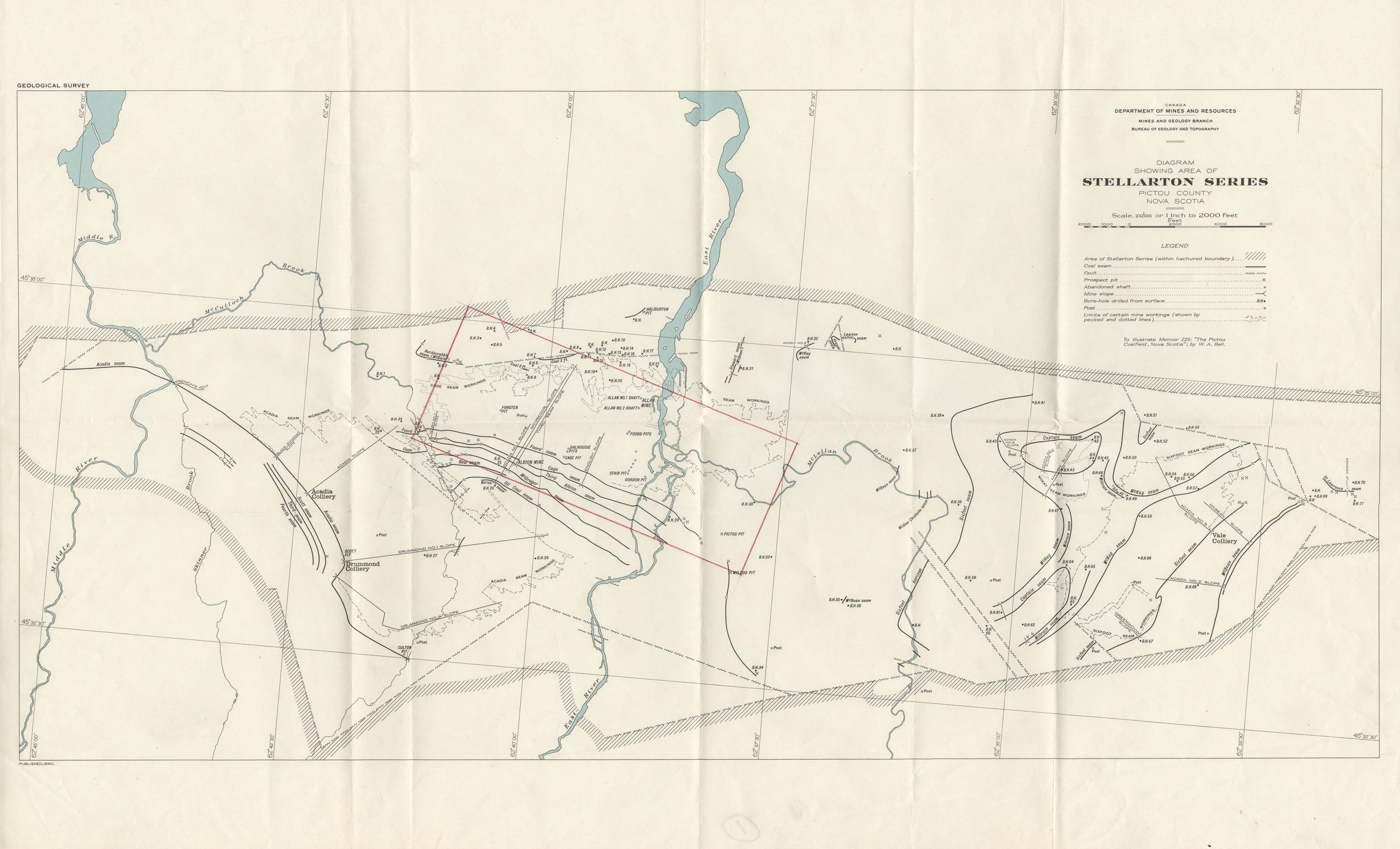 maps : Diagram showing area of Stellarton series Pictou County NS