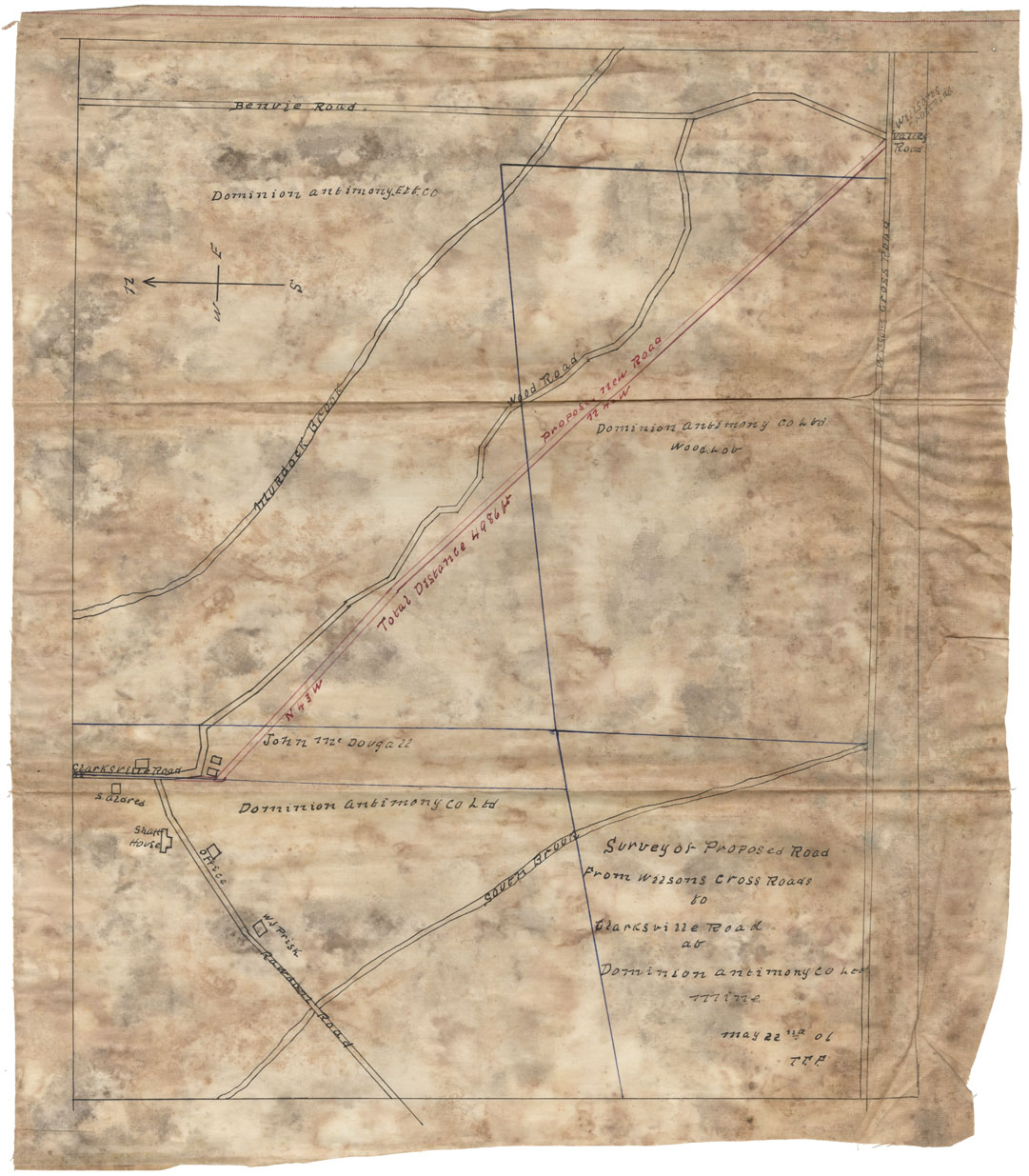 maps : Proposed Road from Wilsons Cross Roads to Clarkesville Road at Dominion Antimony County Ltd Mine May 22nd 06 TTF Colchester Co