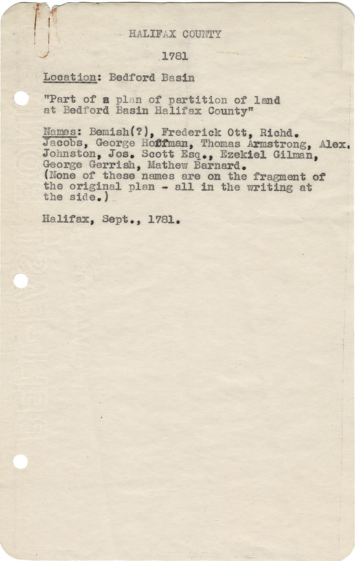 maps : Halifax County Bedford Basin, Part of a plan of Petition of Land at Bedford Basin, 1781