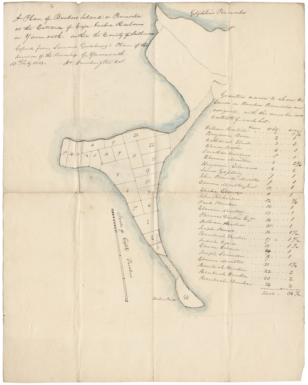 maps : Yarmouth County Bunkers Island on Peninsula, at the Entrance of Cape Forchue Harbour