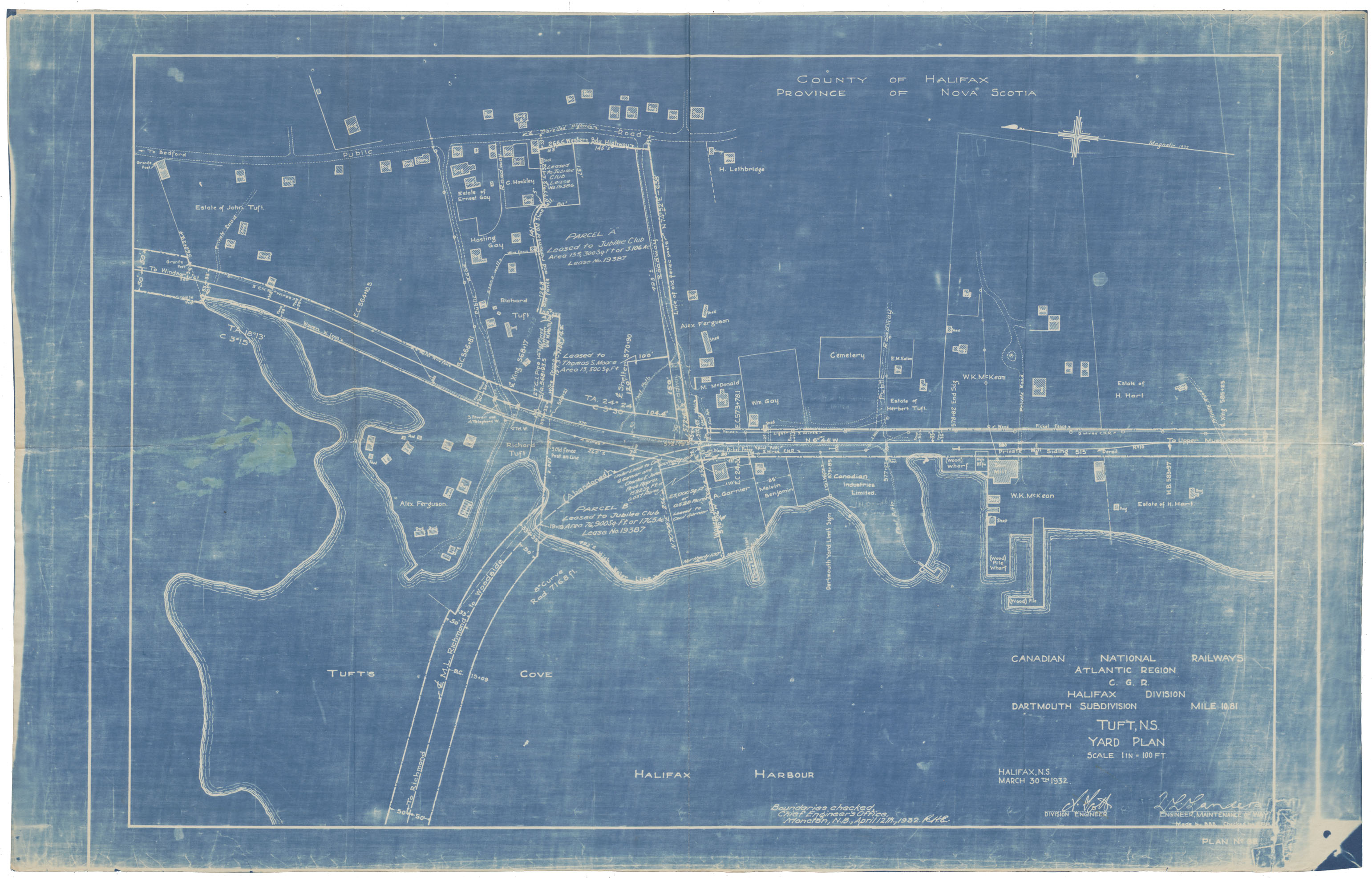 maps : Canadian National Railways Atlantic Region C.G.R. Halifax Division Dartmouth Subdivision Mile 10.81 Tufts N.S. Yard Plan