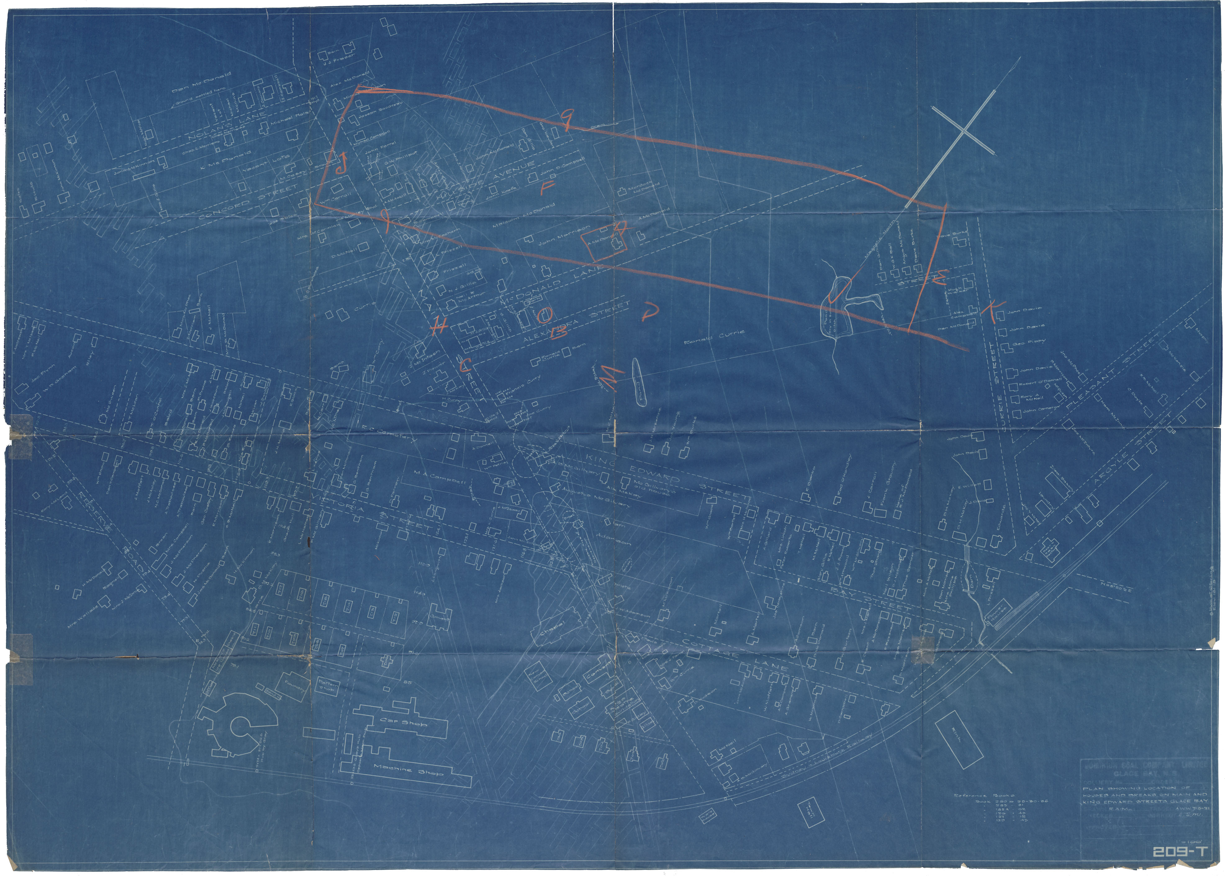 maps : Plan showing location of Houses and Breaks on main and King Edward Streets, Glace Bay