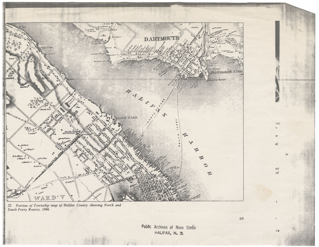 maps : Portion of township Map of Halifax County showing North and South Ferry Routes, 1866