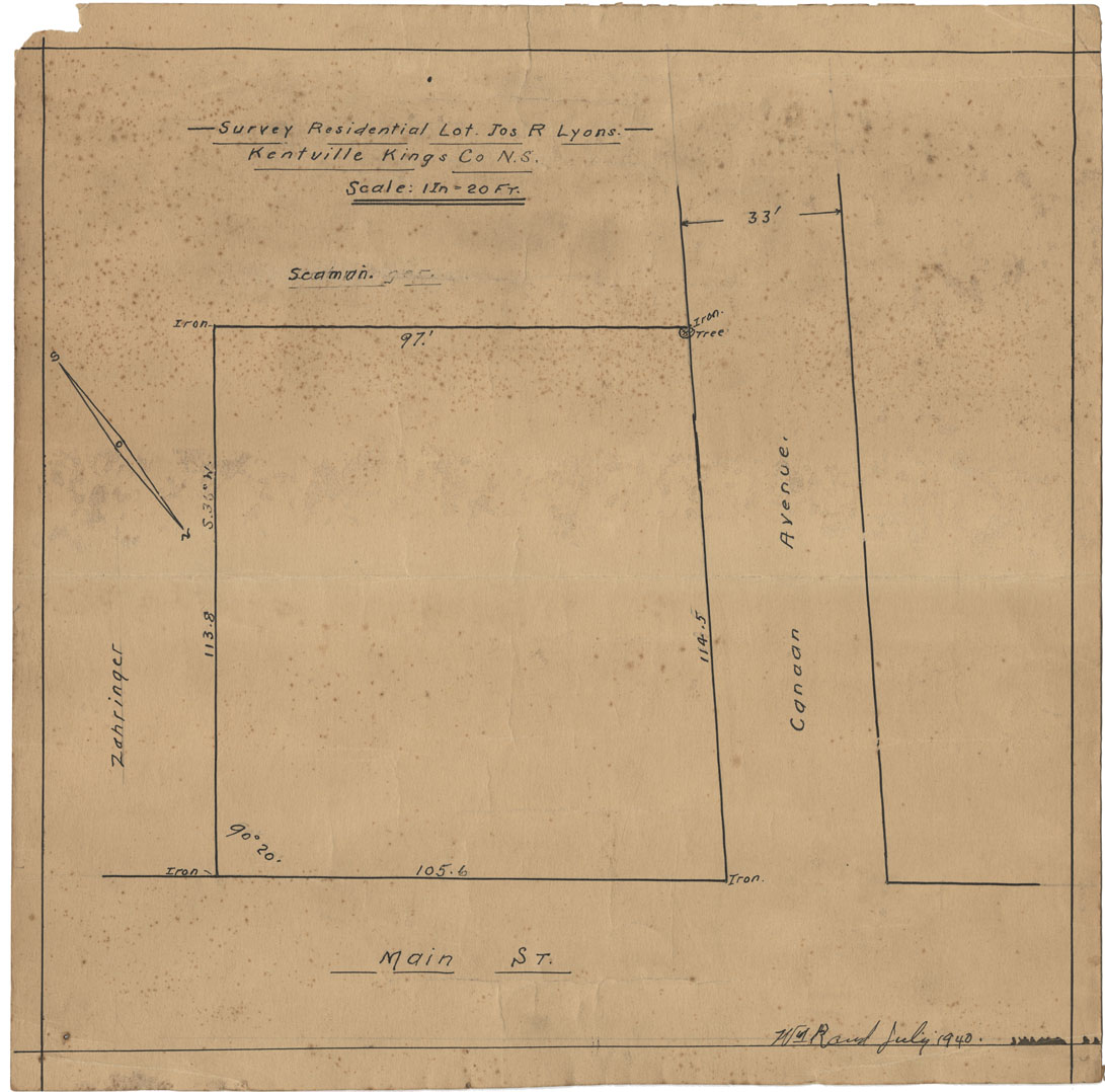 maps : Survey Residential Lot Joshua R.Lyons, Kentville Kings County  NS