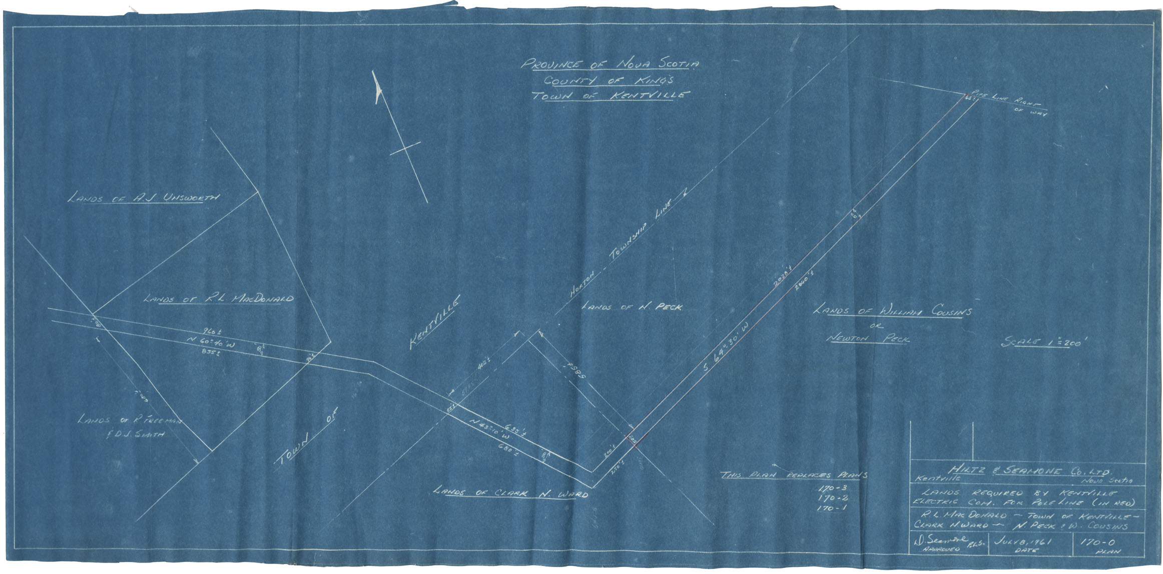 maps : Town of Kentville Lands Required by Kentville Electrical Com. For Pole Line