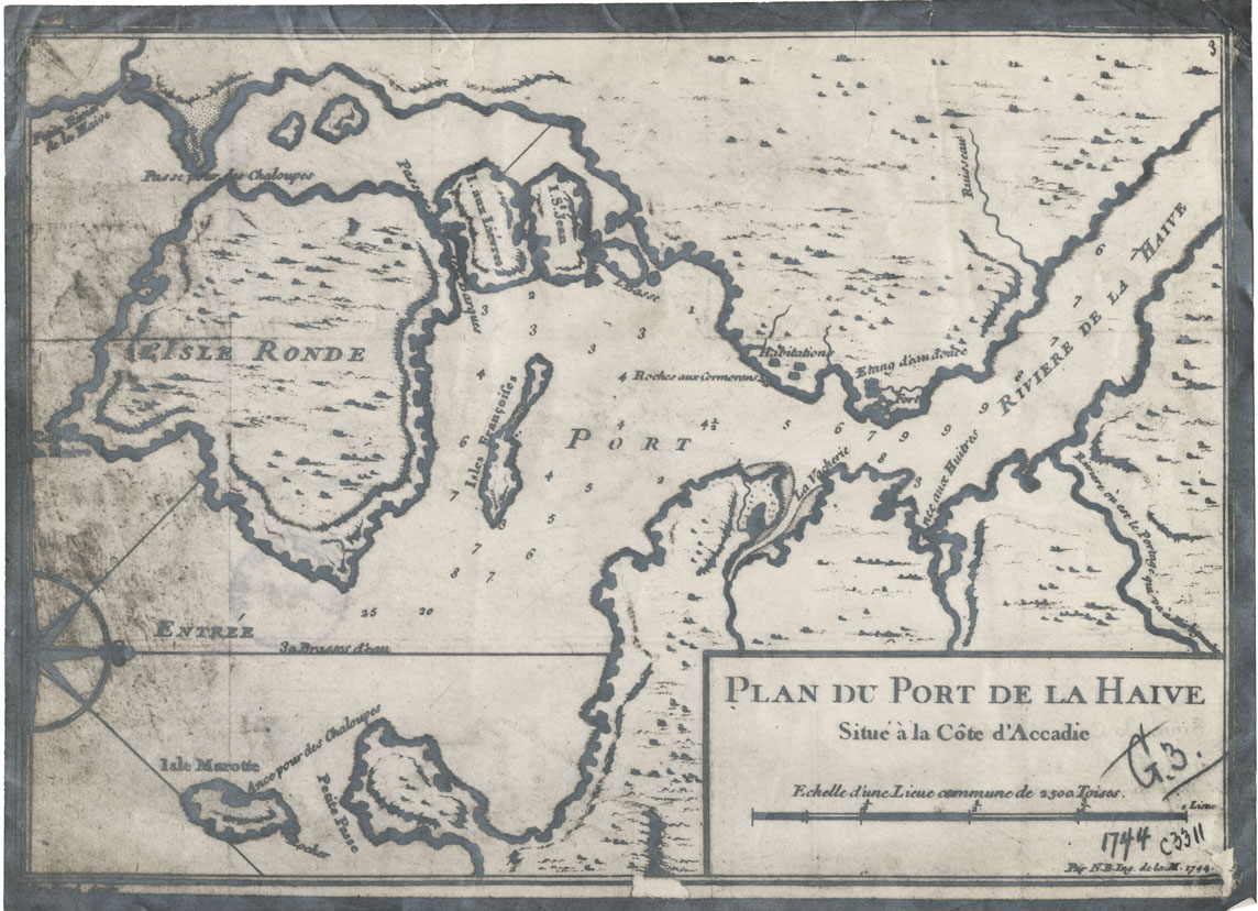 maps : Plan du Port de la Haive, 1744 situe de la Cote dAccadie