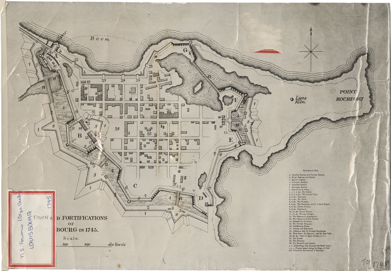 maps : Town & Plan. Fortifications of Louisbourg in 1745