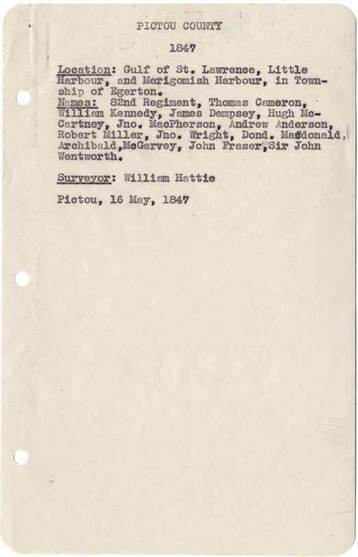 maps : Pictou County Gulf of St.Lawrence, Little Harbour and Merigomish Harbour in Egerton Township 1847