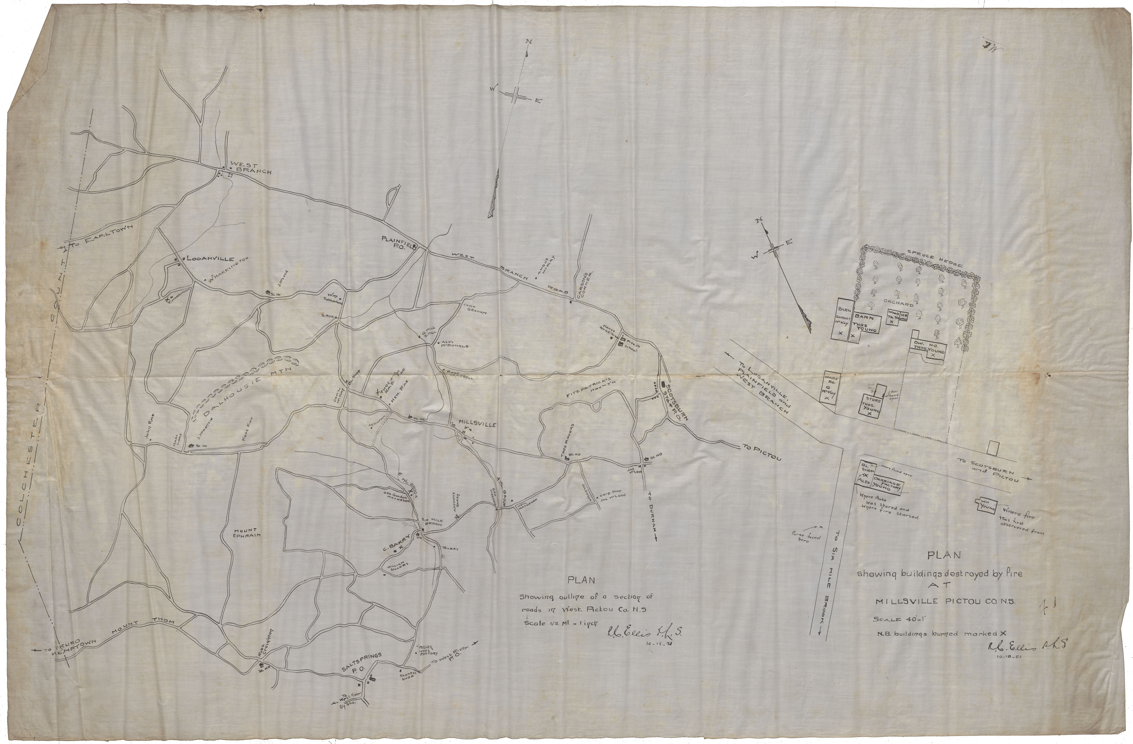 maps : Plan showing buildings destroyed by fire at Millsville Pictou County, N.S.