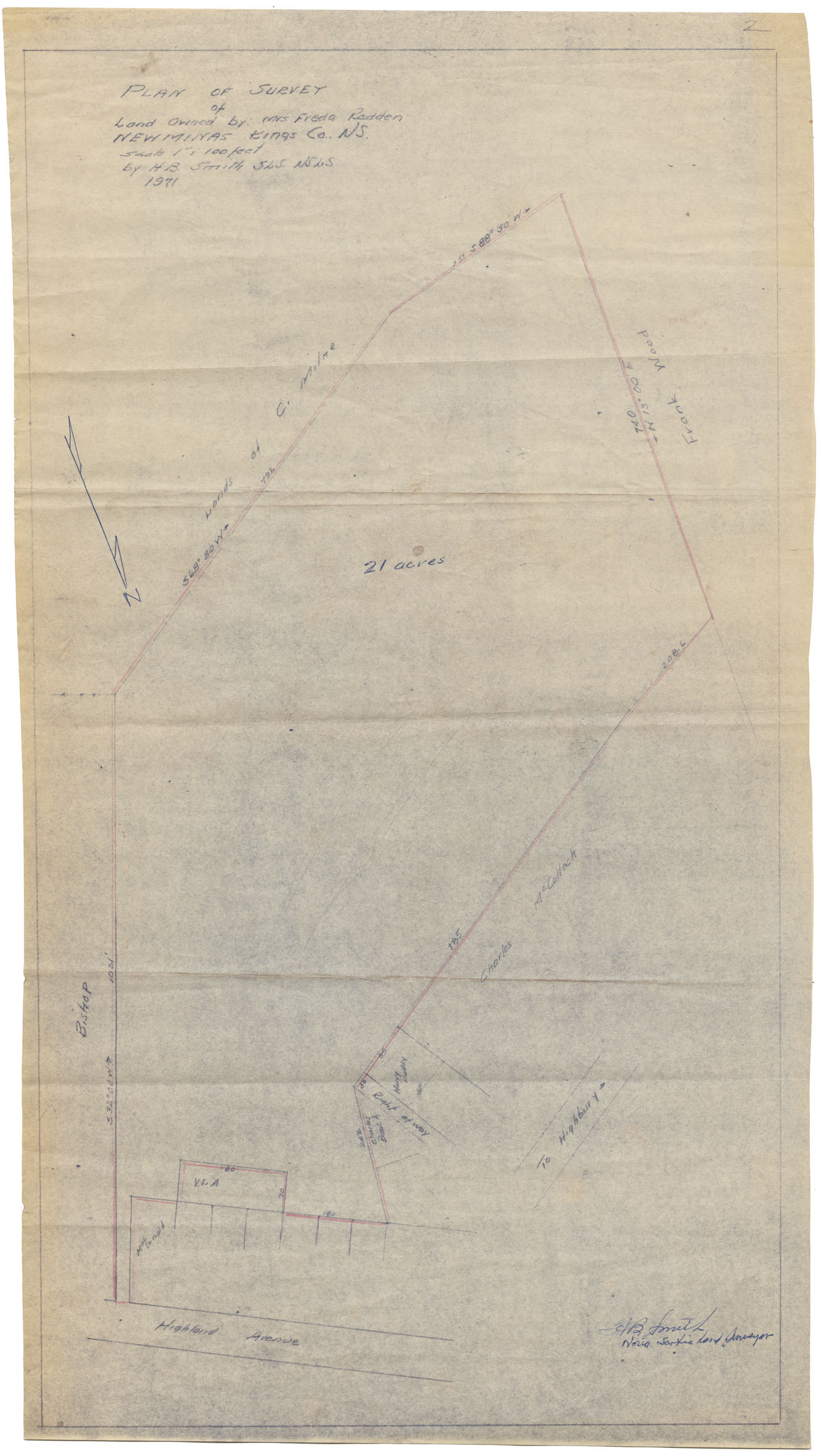 maps : Plan of Survey of Land Owned by Mrs.Freda Redden, New Minas Kings County S.L.S., N.S.L.S. 1971
