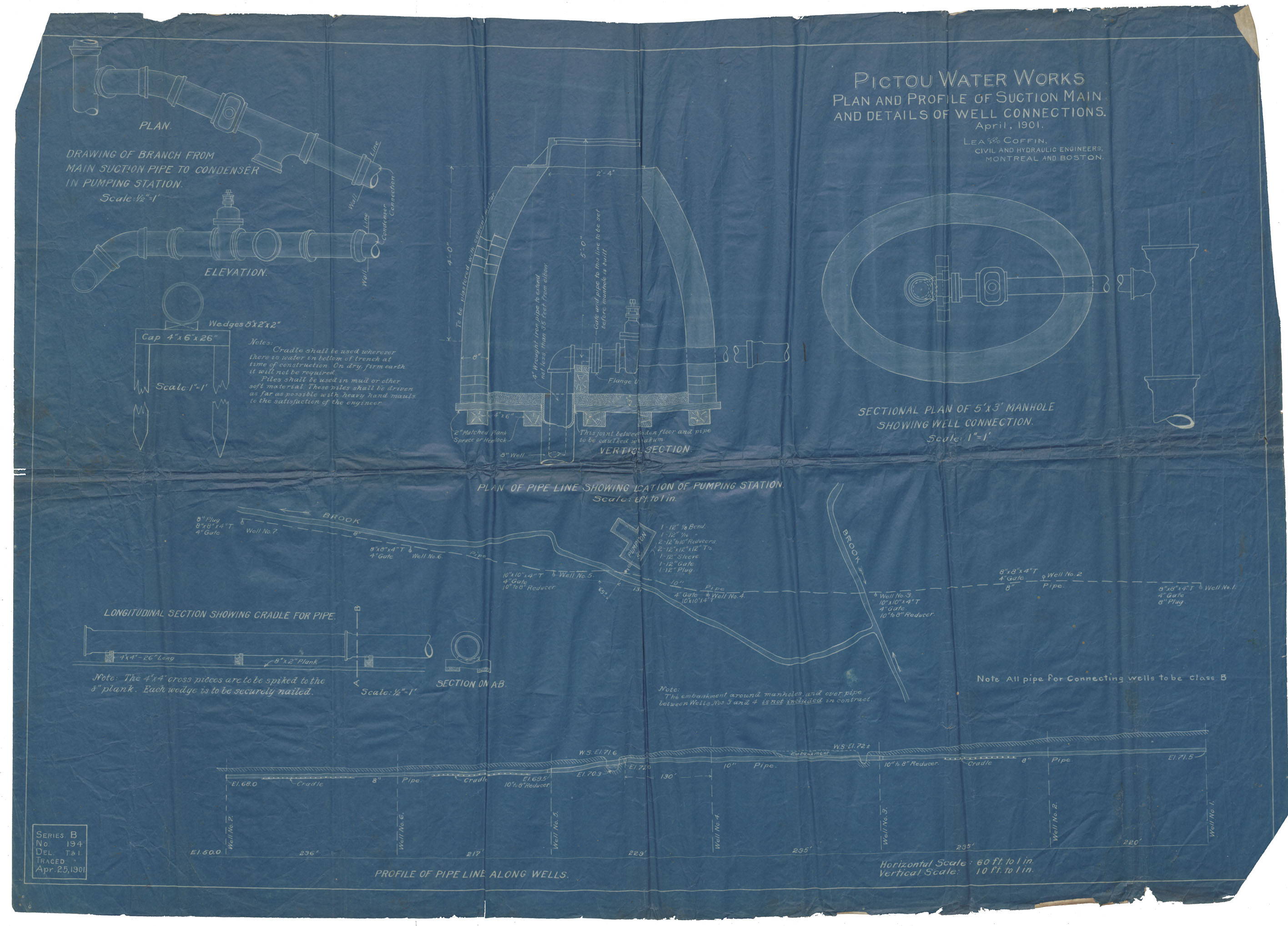 maps : Pictou Water Works Plan and Profile of Suction Main and Details of Well Connections