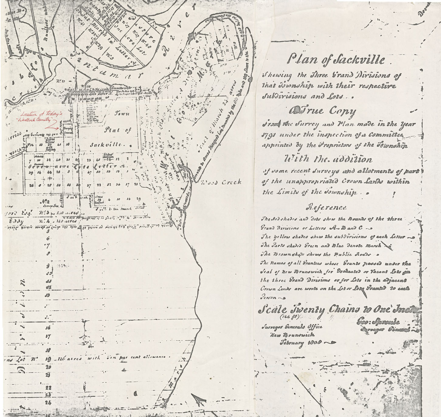 maps : Plan of Sackville, showing the Three Grand Divisions of that Township with the respective subdivisions and lots