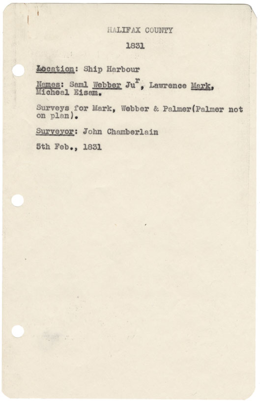 maps : Halifax County Ship Harbour, 1831