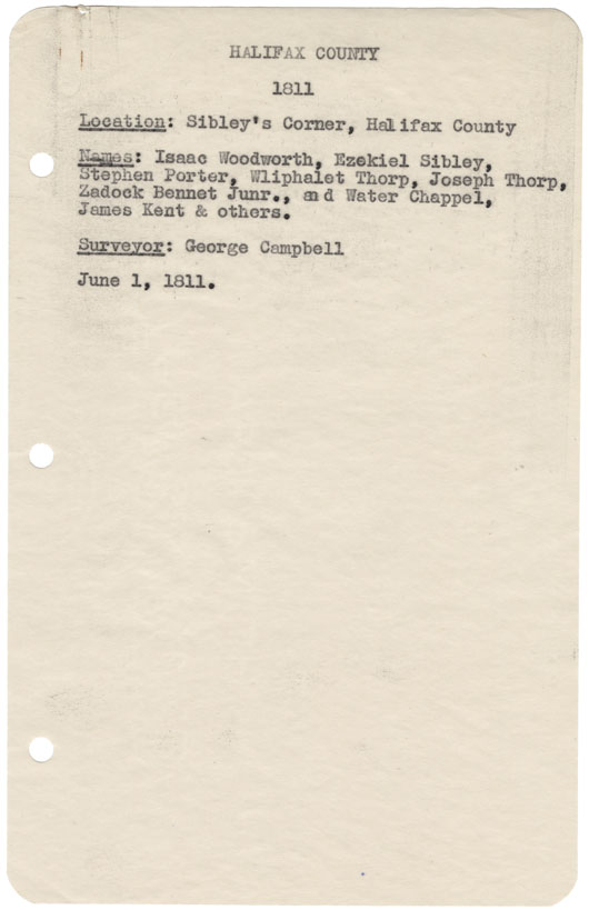 maps : Halifax County Sibleys Corner