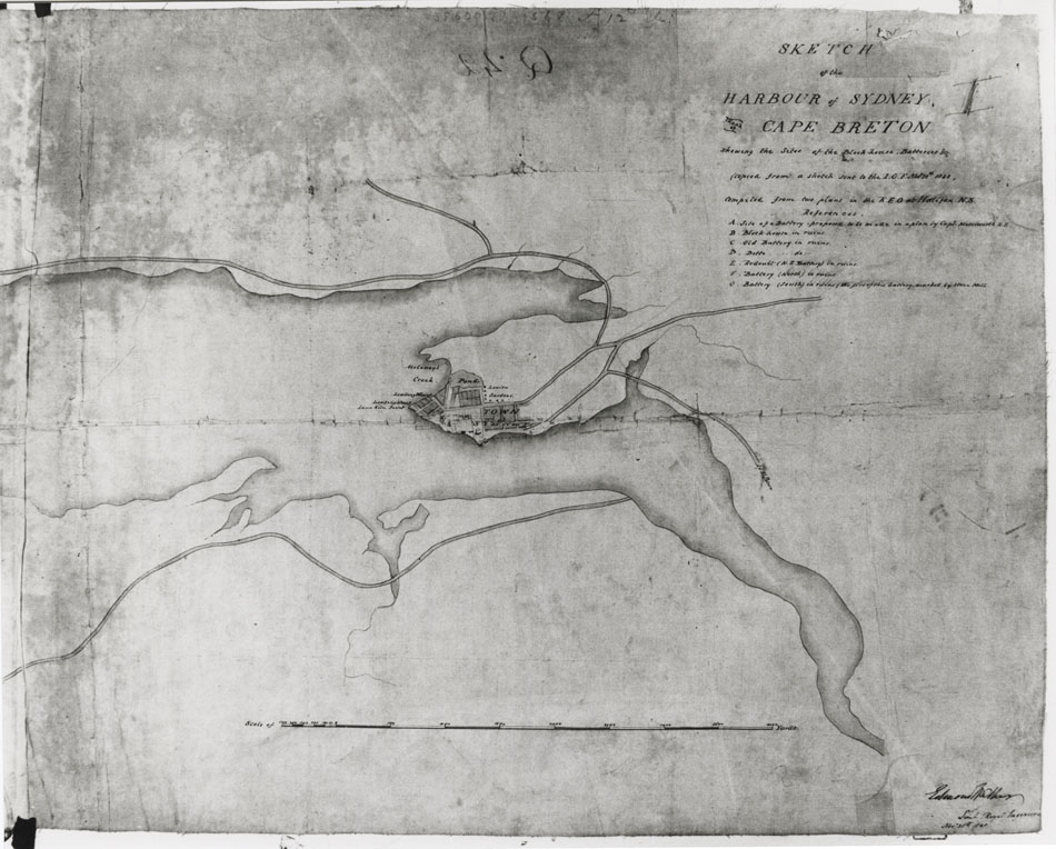 maps : Sketch of the Harbour of Sydney in County of Cape Breton showing the sites of block houses, batteries, etc