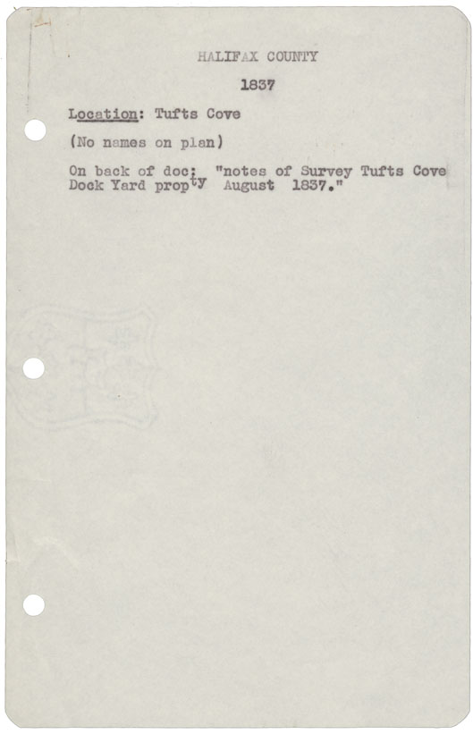 maps : Halifax County Dockyard, Tufts Cove, 1837