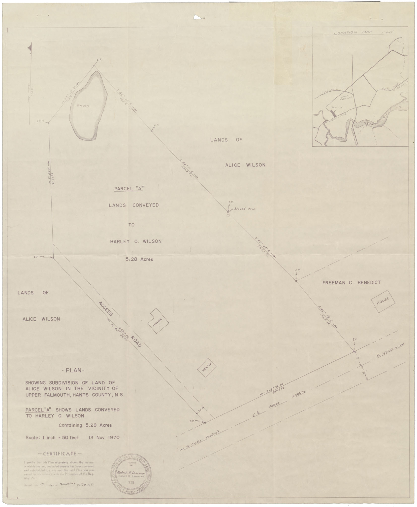 maps : Plan showing Subdivision of Land of Alice Wilson in the Vicinity of Upper Falmouth Hants County 2 copies
