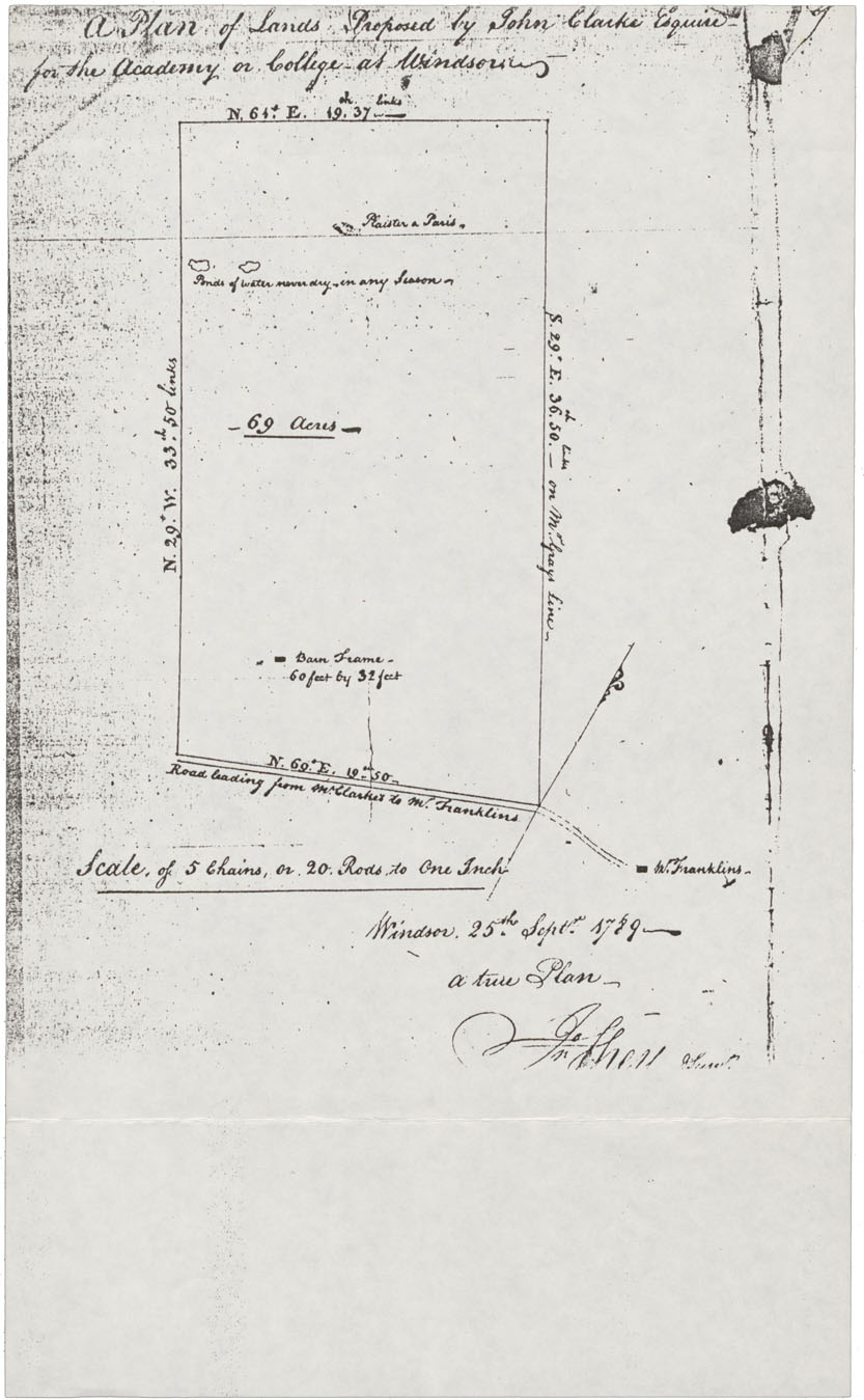 maps : A Plan of lands Proposed by John Clarke Esquire for an Academy or College at Windsor