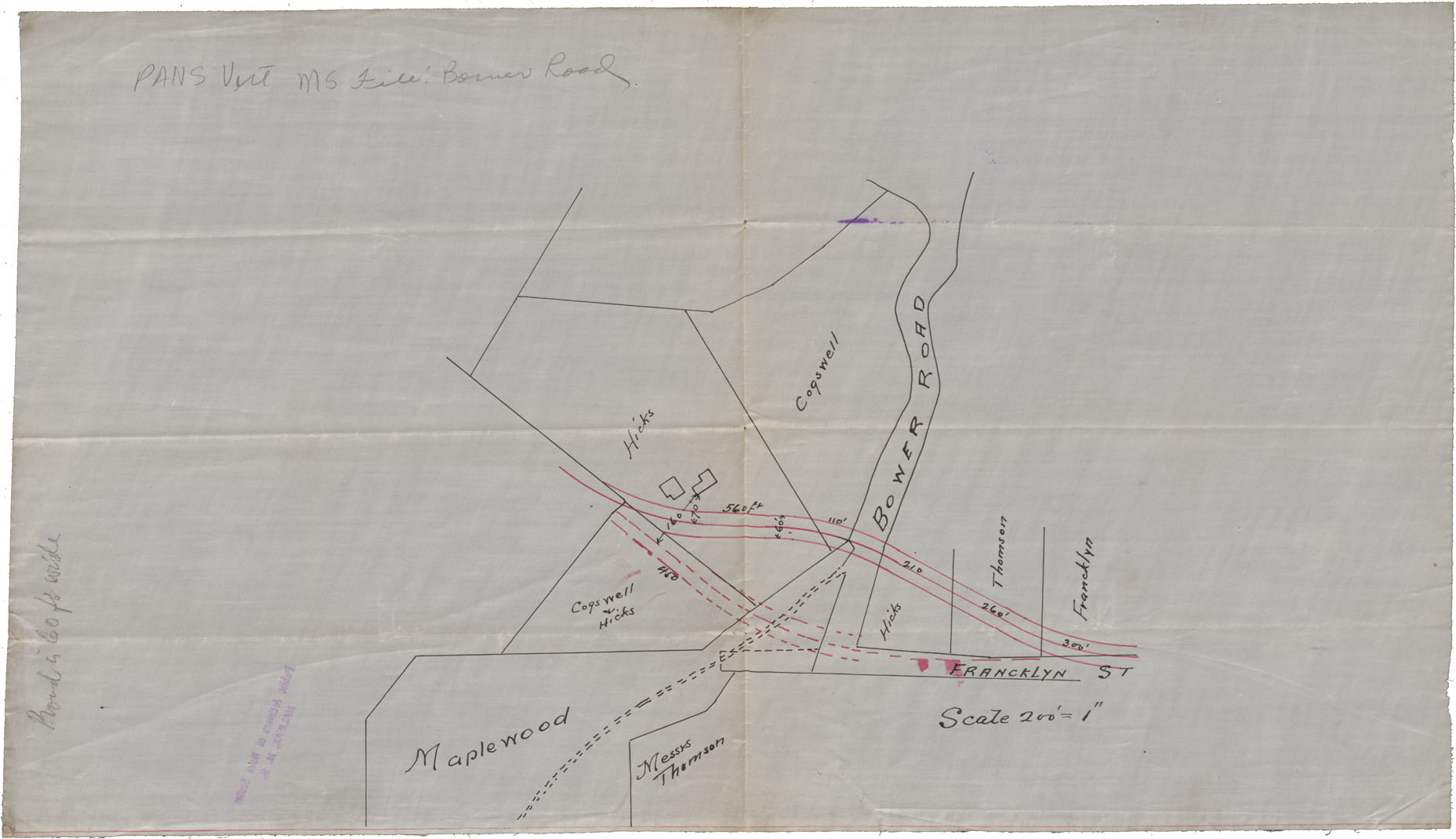 maps : Plan of the Bowery Road Area showing Maplewood, the property of Thompson, Cogswell, Hicks & Franklyn