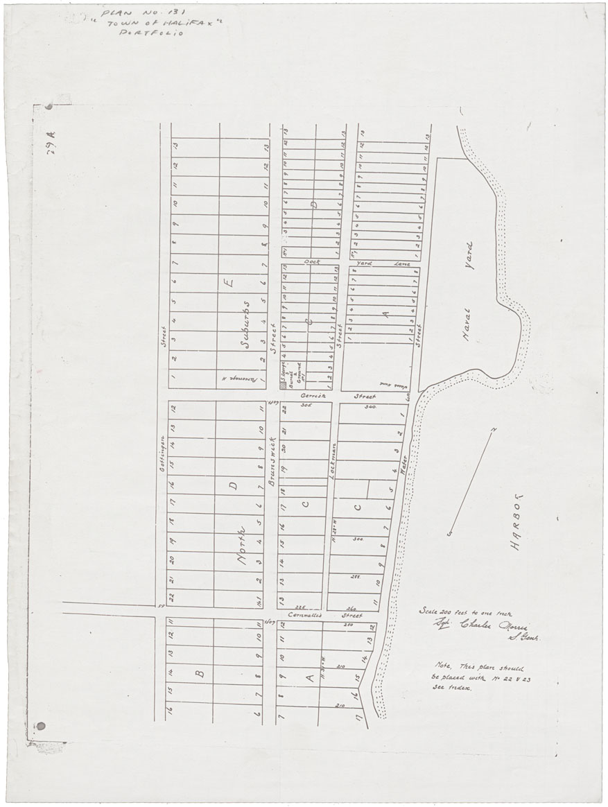 maps : Town of Halifax Plan Layout North Suburbs, South of Cornwallis St, North to North St and West to Gottingen