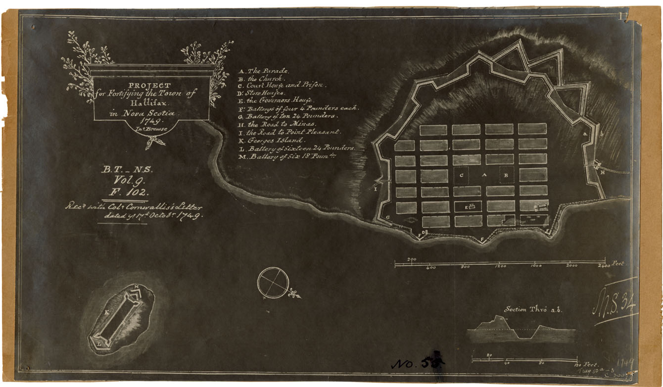 maps : Halifax 1749 Project for Fortifying Town by Jno (John Brewse)