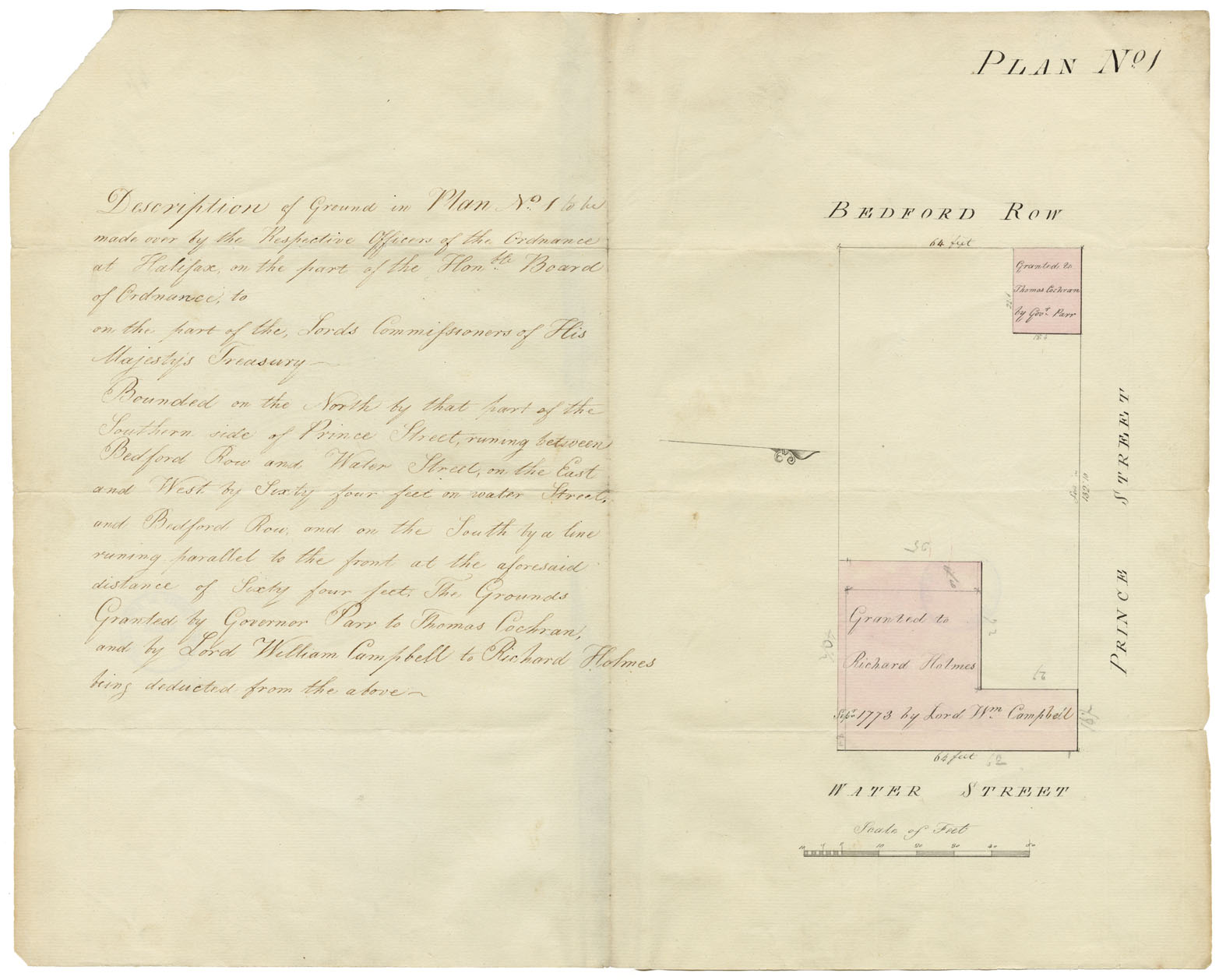 maps : Description of Land Bounded on North by Prince St running between Bedford Row and Water Sts
