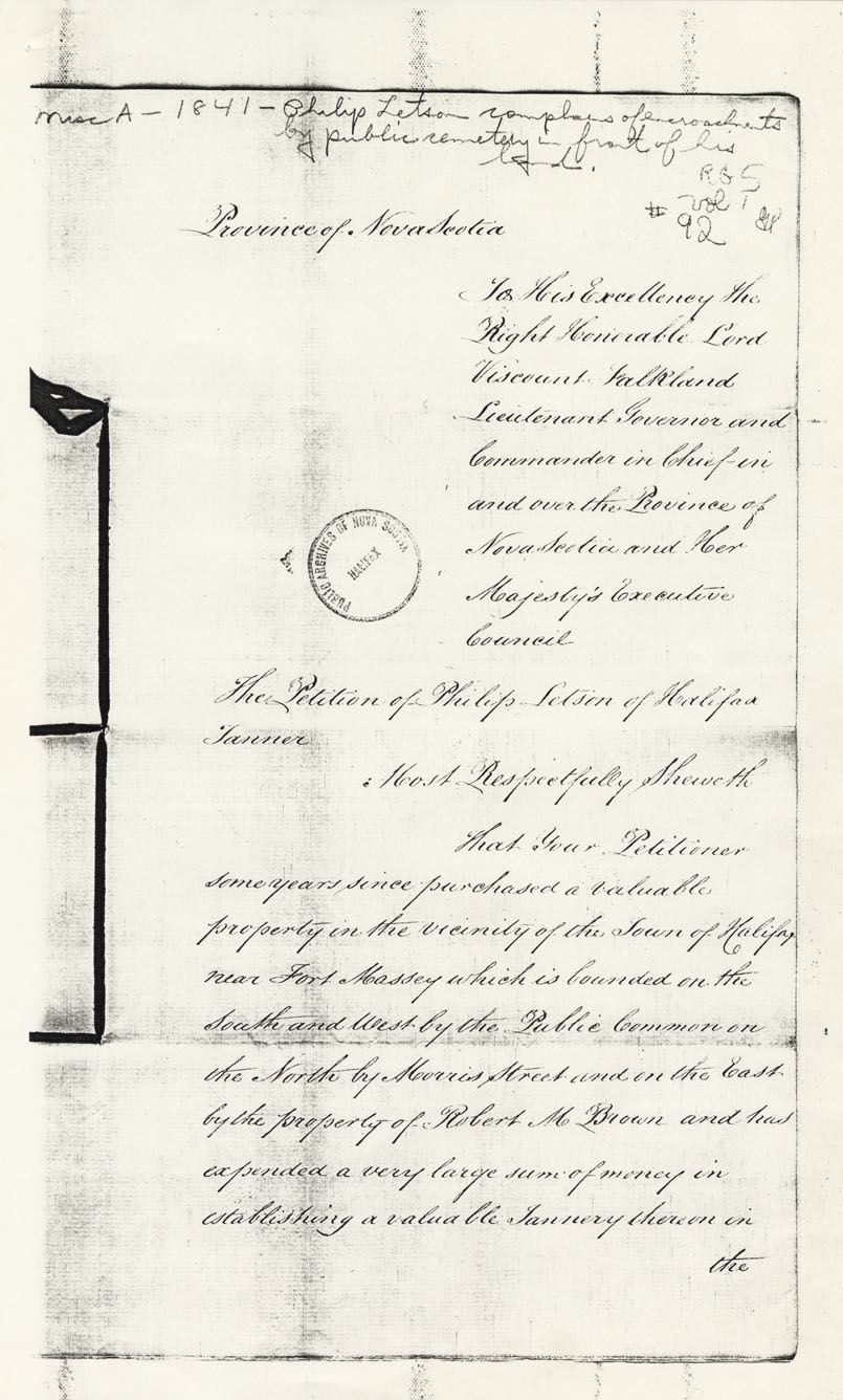 maps : Plan of land of Philip Letson and Encroachment of Land