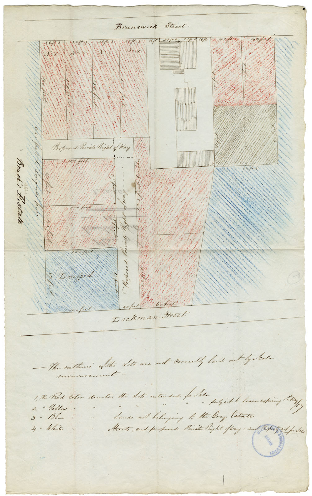 maps : The Outlines of the Lots are not correctly laid out by scale measurement key in colours (Demoliter Estate (10) Brunswick St